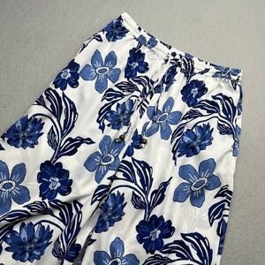 Indulge in Style Floral Wide Leg Pants Blue White Large Boho Y2K Coastal 90s